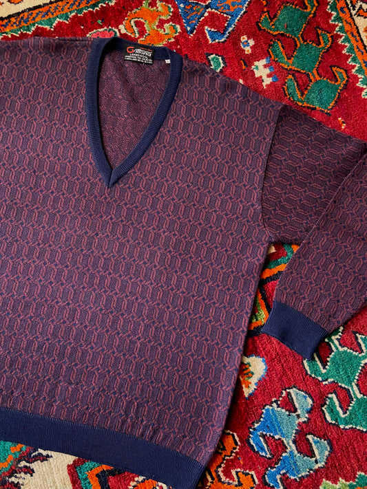 Vintage 1970s Italian Burgundy V-Neck Jumper