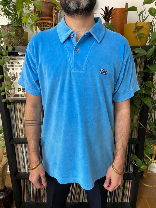 Vintage Lee Blue Velour Polo Shirt