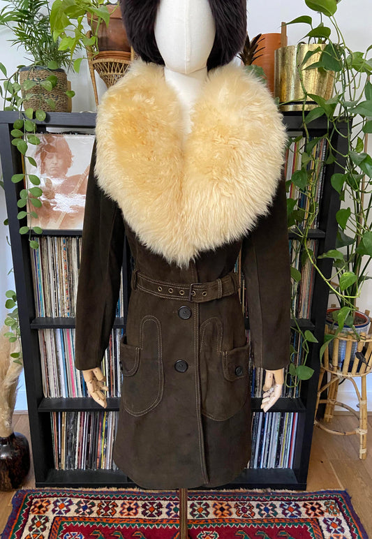 Vintage 1970s Brown Suede Long Penny Lane Coat
