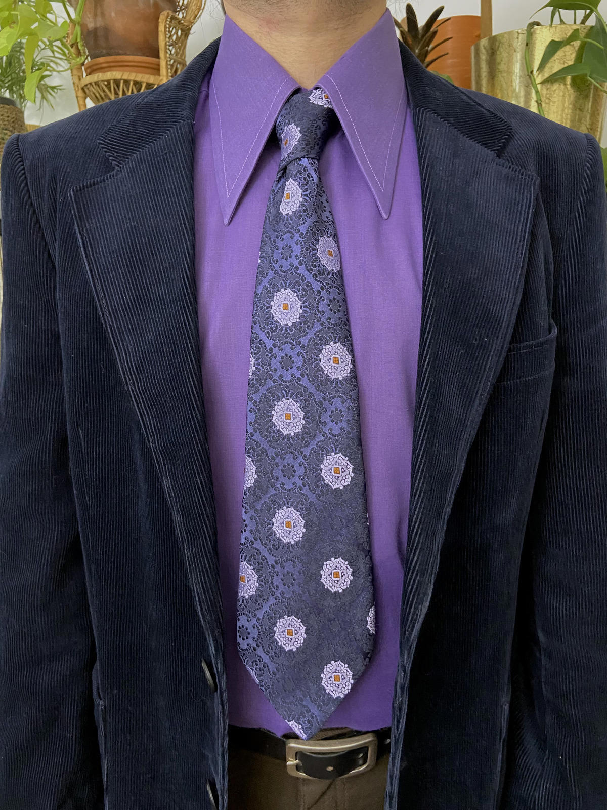 Vintage 1970s Woven Pattern Kipper Tie
