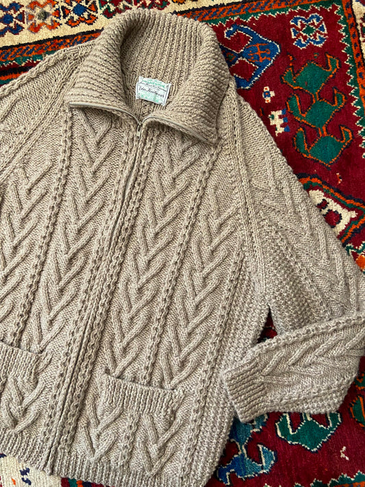 Vintage Beige Irish Cable Knit Cardigan