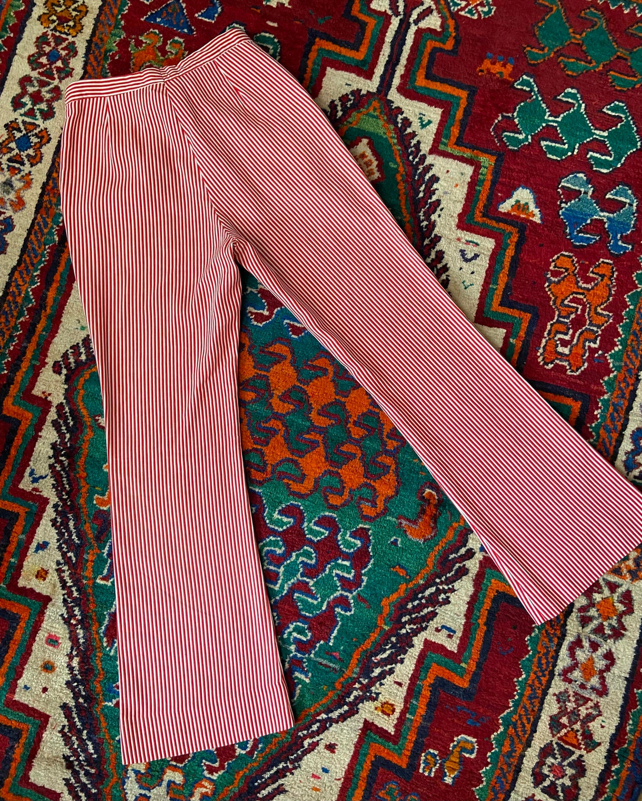 Vintage 1970s Red White Striped Flared Trousers W28