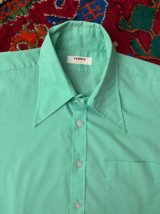 Vintage 1970s Green Dagger Collar Shirt