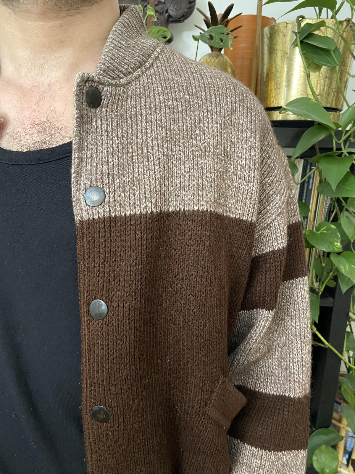 Vintage Italian Brown Knit Varsity Bomber Jacket