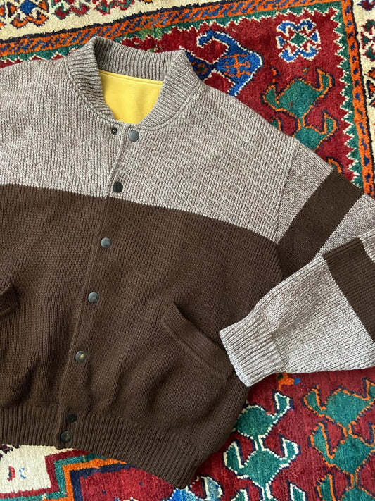 Vintage Italian Brown Knit Varsity Bomber Jacket