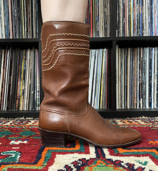 Vintage Tan Lucchese Western Boots UK 6
