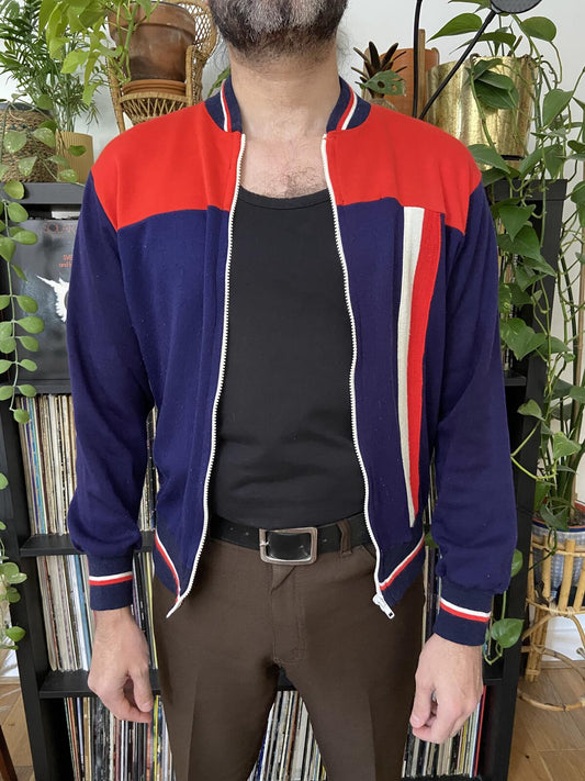 Vintage 1970s Red & Navy Crewneck Tracktop