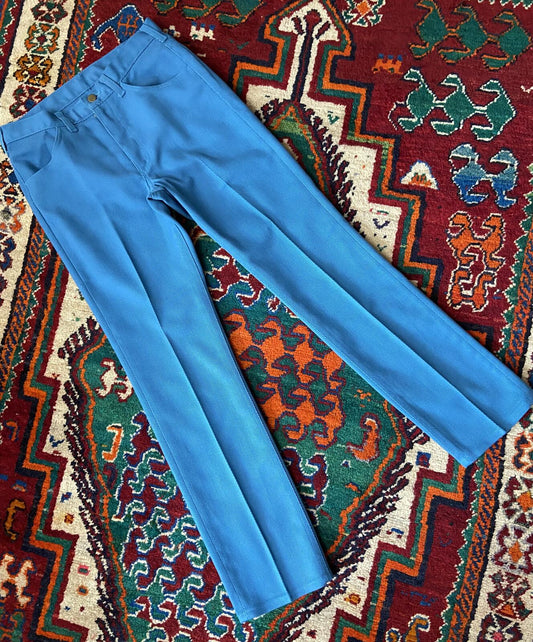 Vintage 1970s Lee Leens Blue Dress Trousers W31 / L30.5