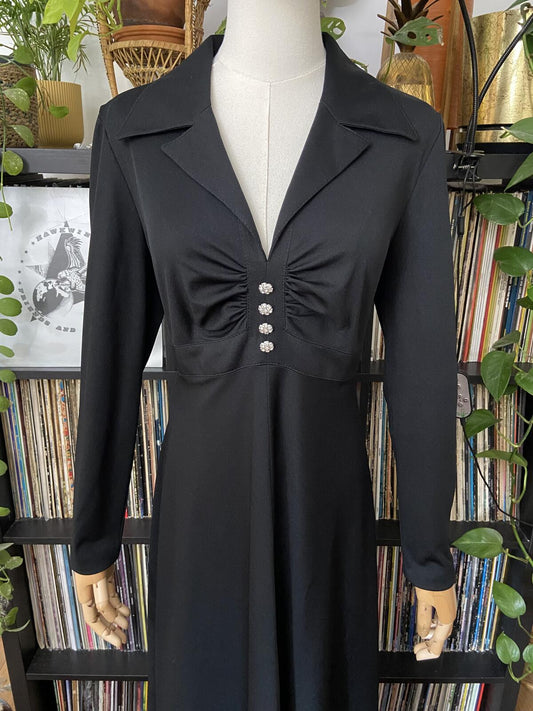 Vintage 1970s Black Large Collar Maxi Dress
