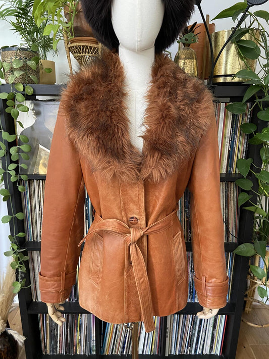 Vintage 1970s Tan Leather Penny Lane Jacket