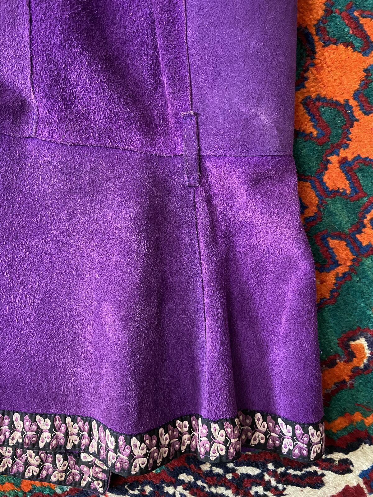 Vintage 1970s Purple Suede Butterfly Trim Waistcoat