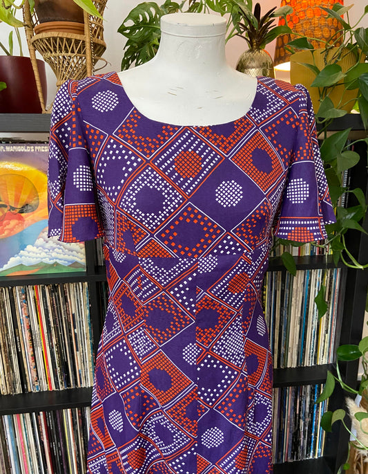 Vintage 1970s Purple Geometric Maxi Dress