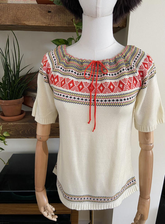 Vintage 1970s Cream Folk Jumper
