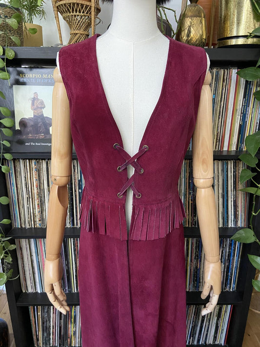 Vintage 1970s Burgundy Fringe Suede Dress