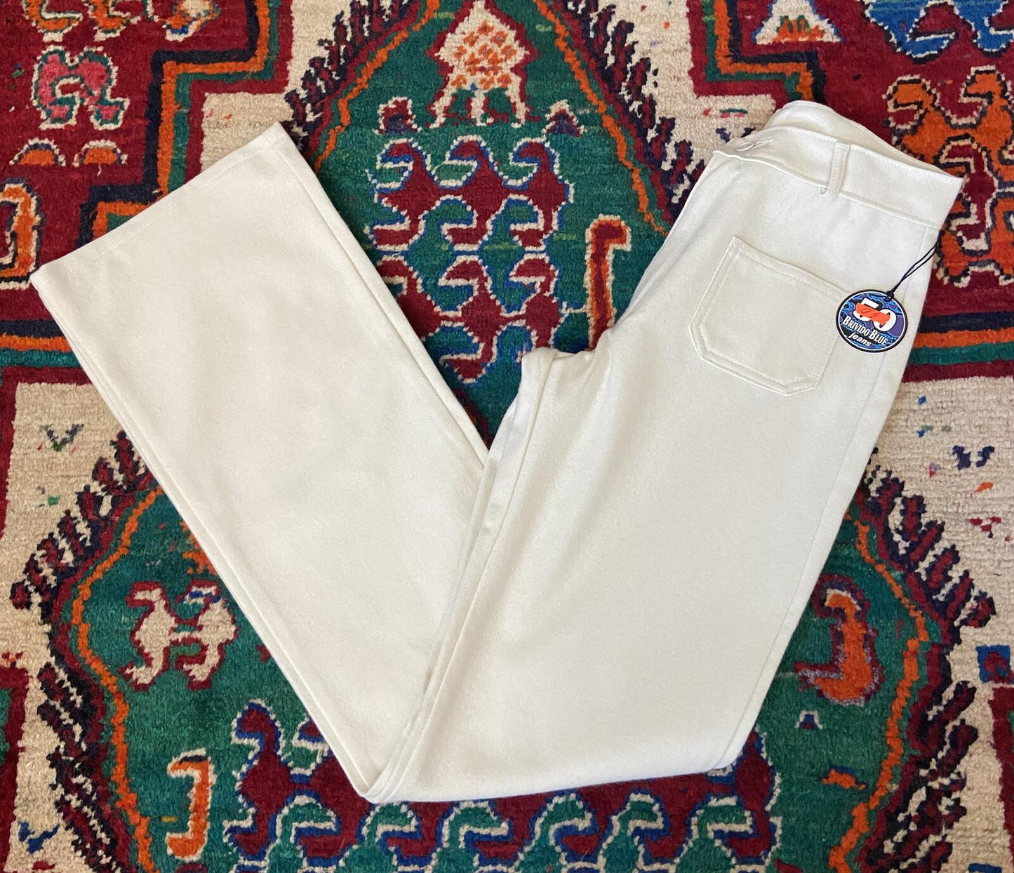 Vintage 1970s Cream Felt Patch Pocket Flares W28