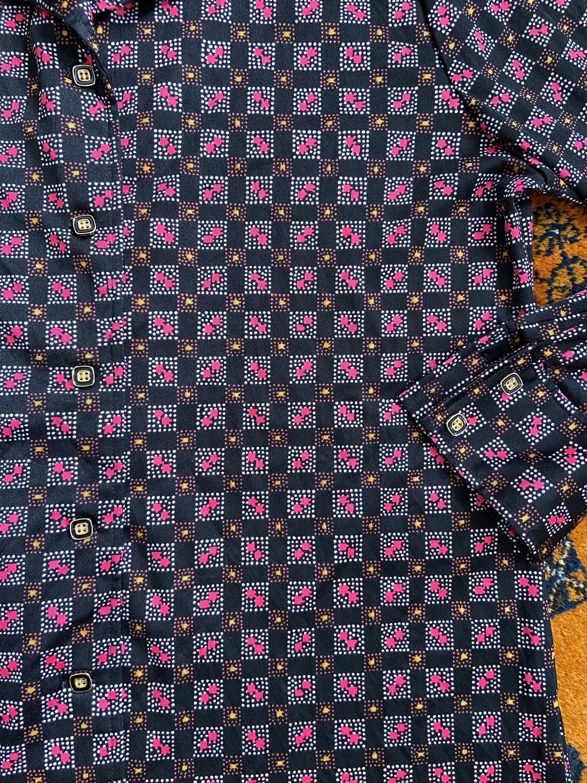 Vintage 1970s Black Pink Jersey Shirt