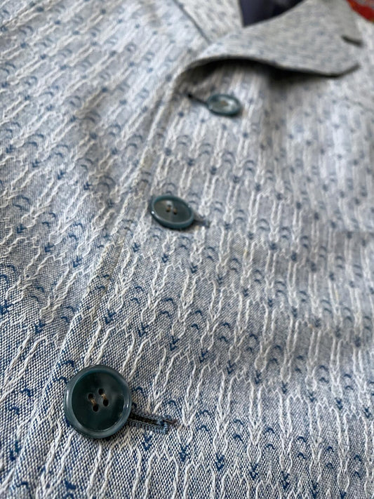 Vintage 1970s Light Blue Woven Pattern Blazer Jacket
