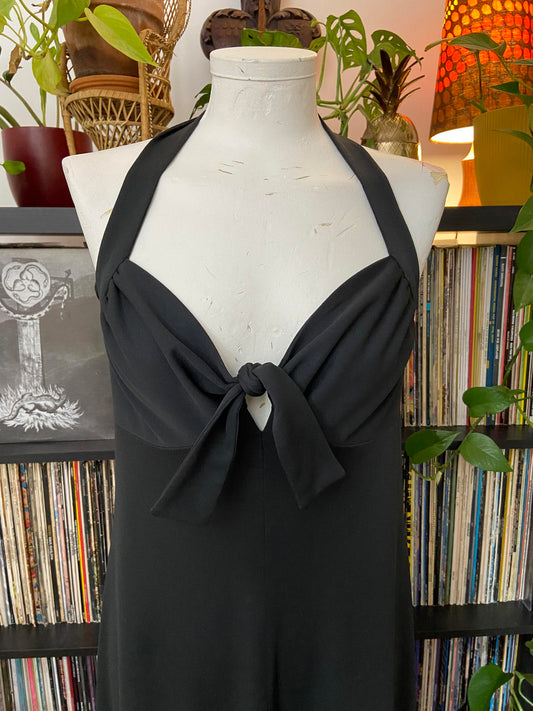 Vintage 1970s Black Halterneck Maxi Dress
