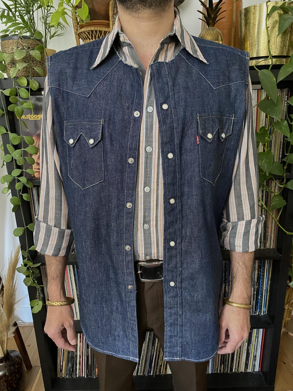 Vintage 90s Levi's Shorthorns Big E Custom Denim Shirt