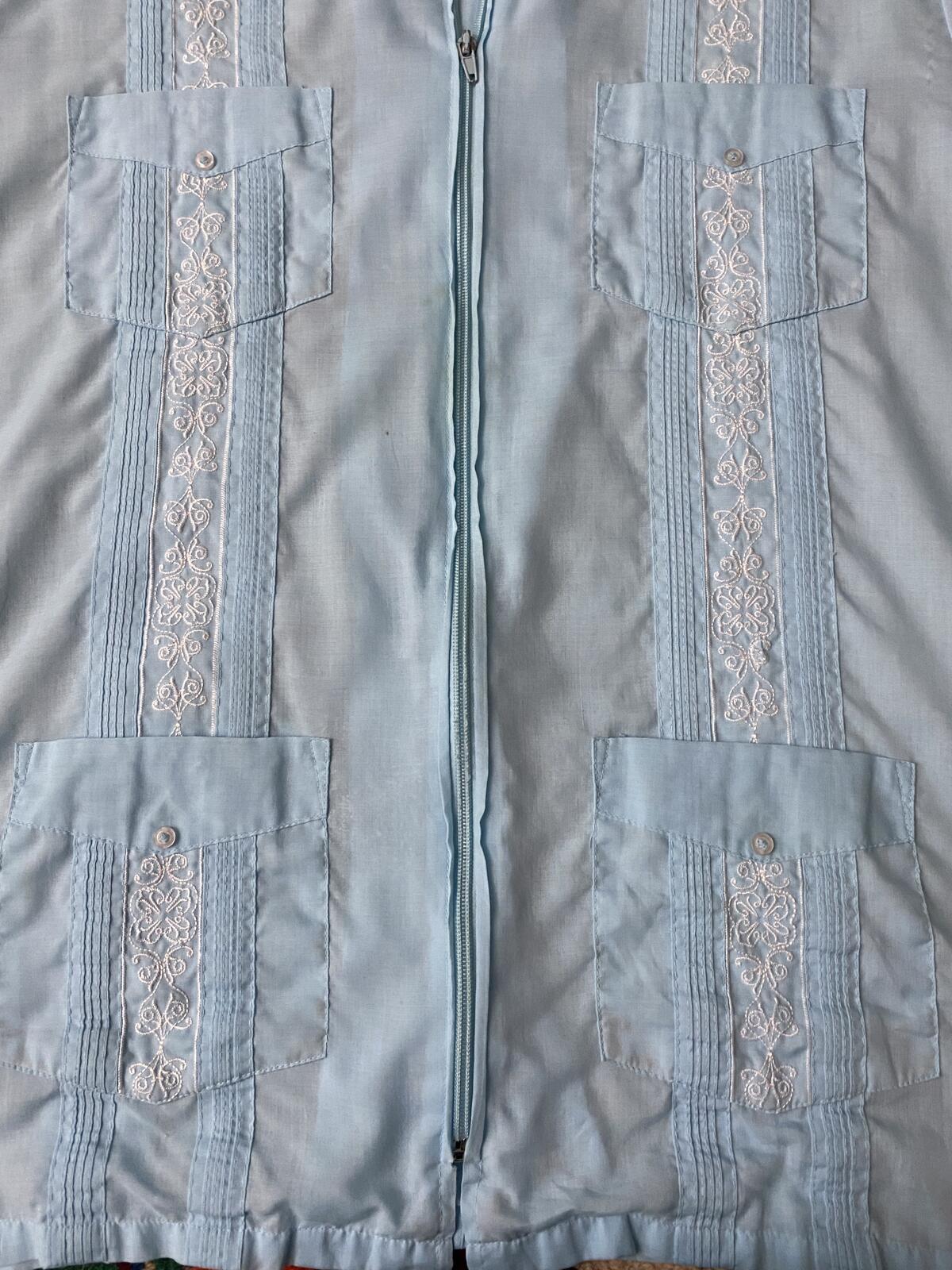 Vintage XL Baby Blue Embroidered Guayabera Mexican Shirt