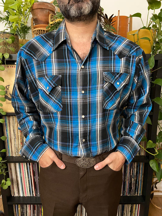 Vintage XXL Blue Ely Cattleman Western Shirt