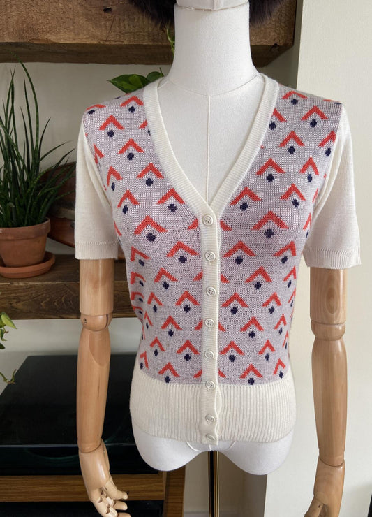Vintage 1970s Cream Patterned Cardigan