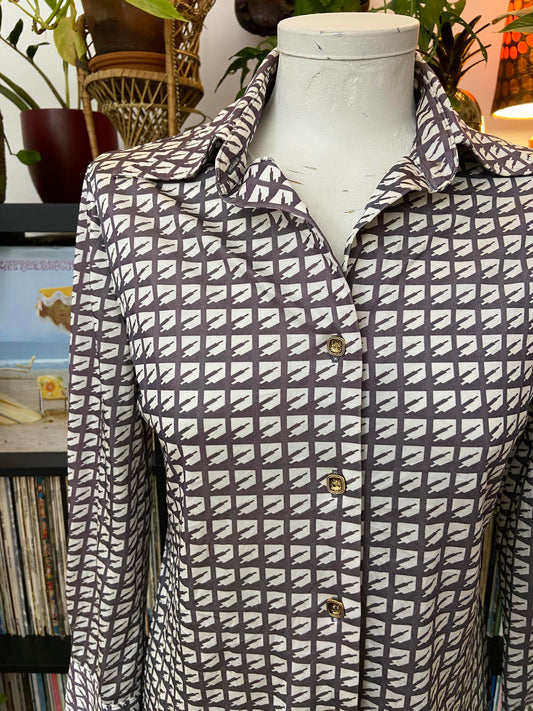 Vintage 1970s Dagger Collar Grey Jersey Shirt
