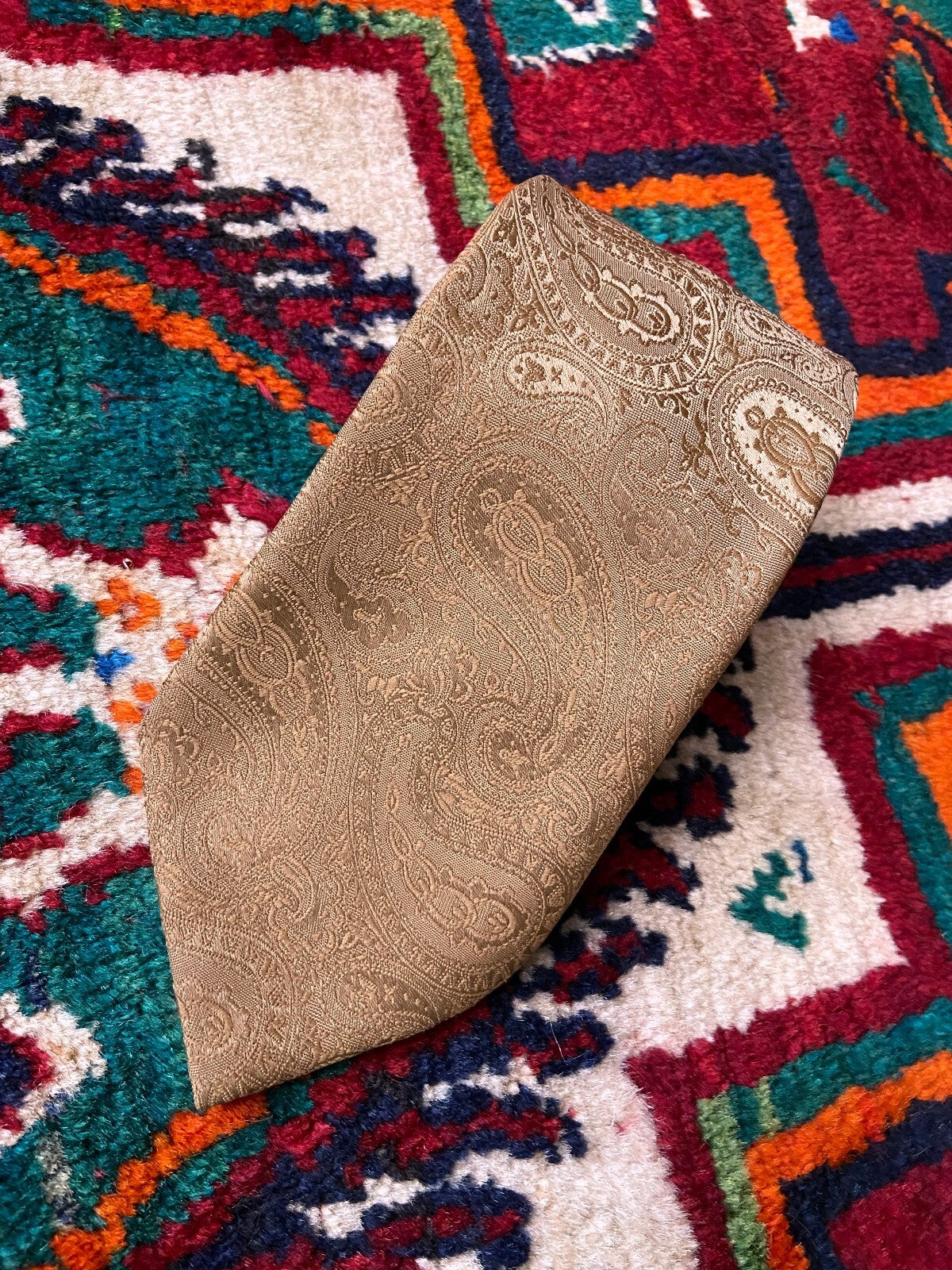 Vintage 1970s Tan Paisley Kipper Tie