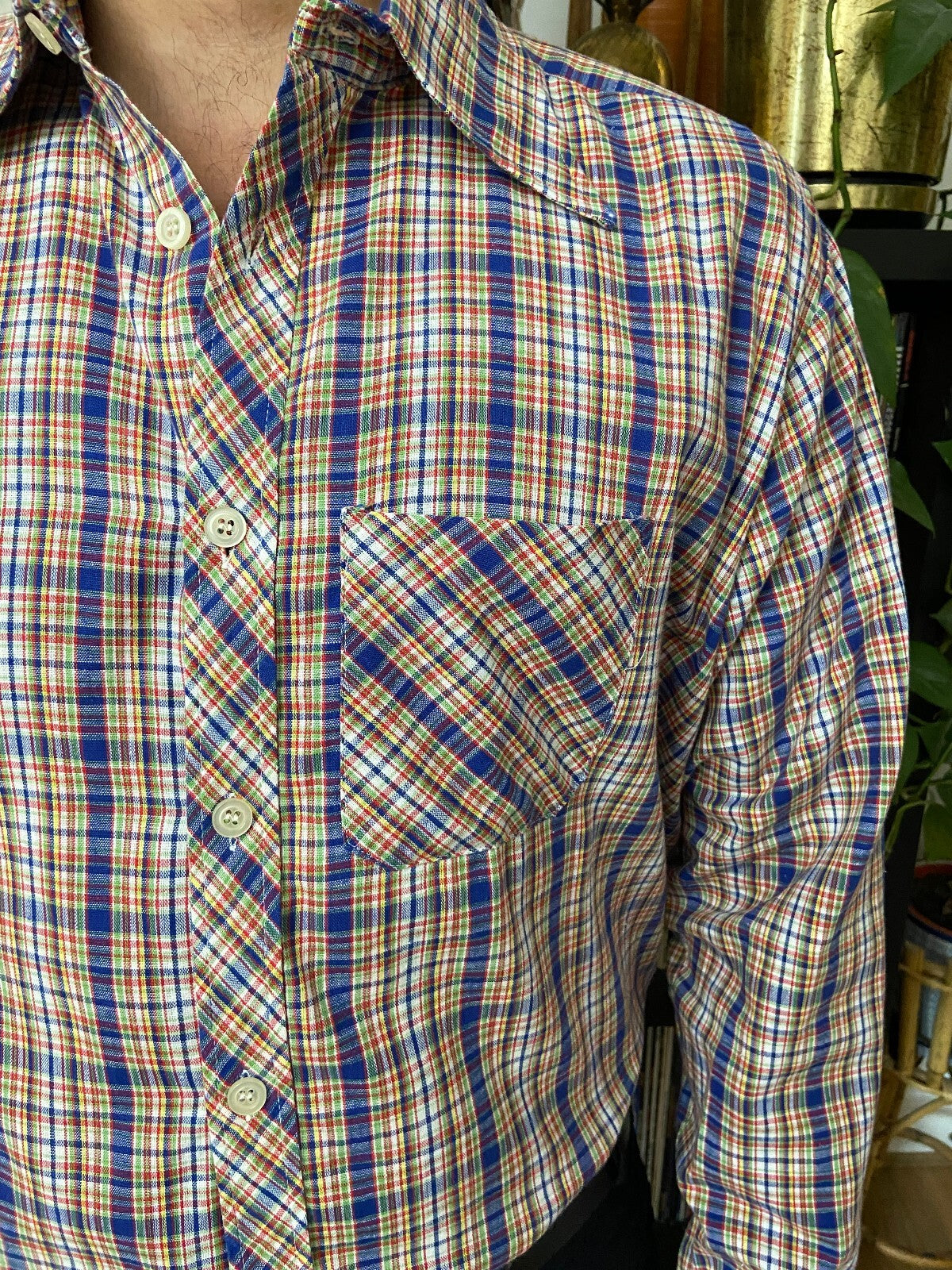 Vintage 1970s Fine Check Dagger Collar Shirt