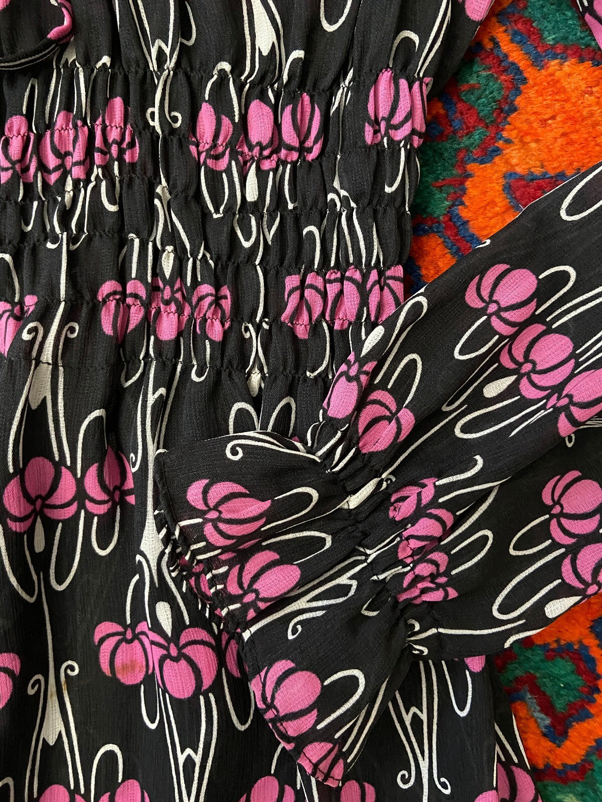 Vintage 1970s Art Nouveau Print Maxi Dress
