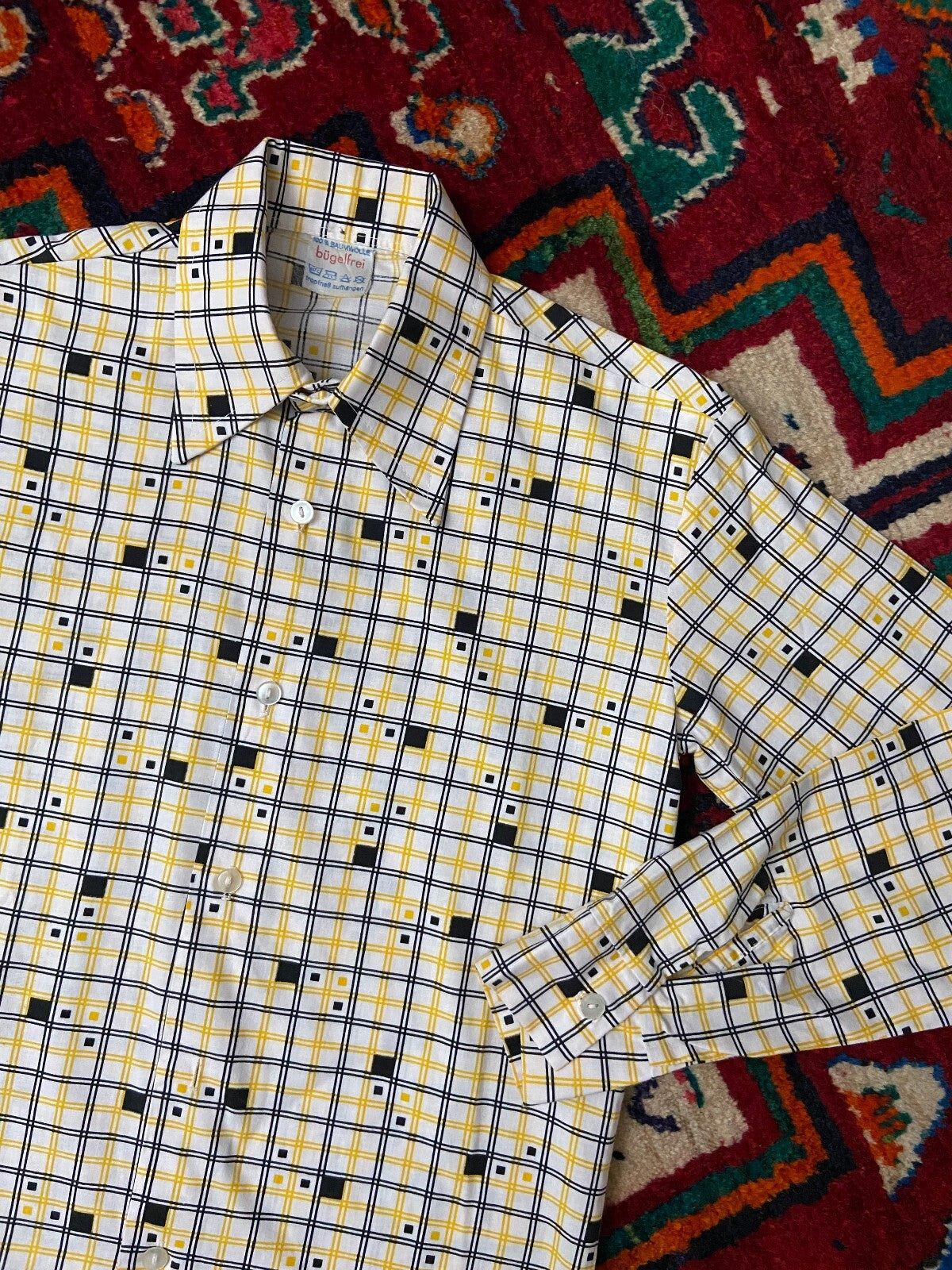 Vintage 1970s XS Square Pattern Dagger Collar Shirt