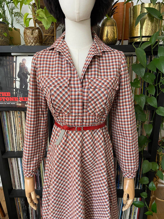 Vintage 1970s Red Check Shirt Dress