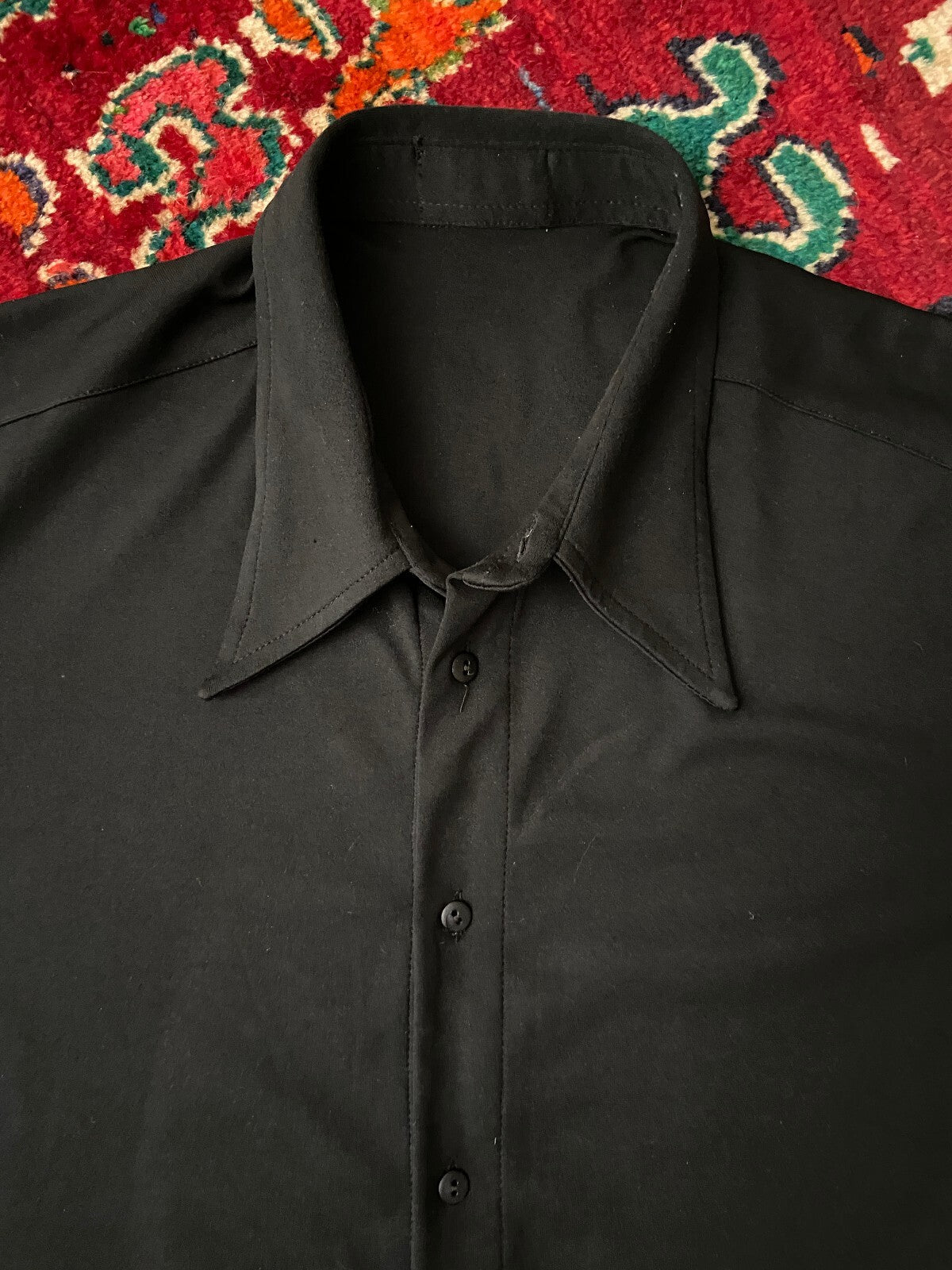 Vintage 1970s Black Dagger Collar Jersey Shirt