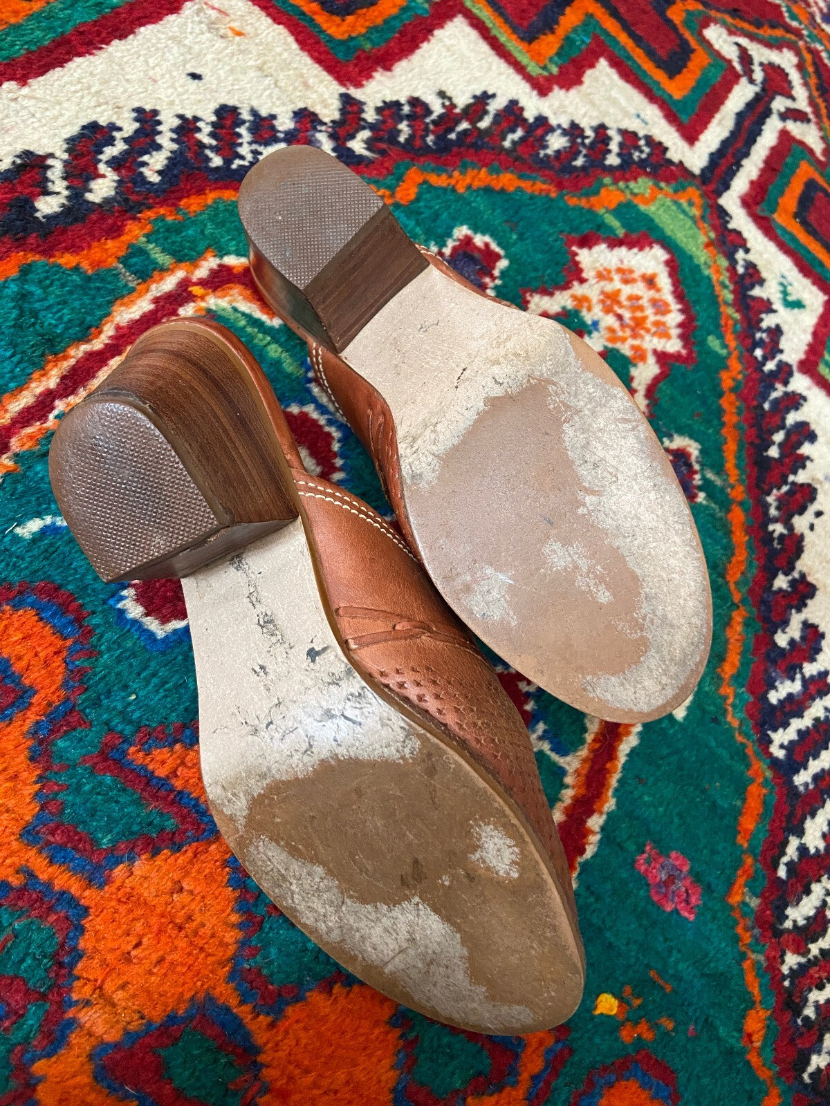 Vintage 1970s Brown Leather Mules UK 4