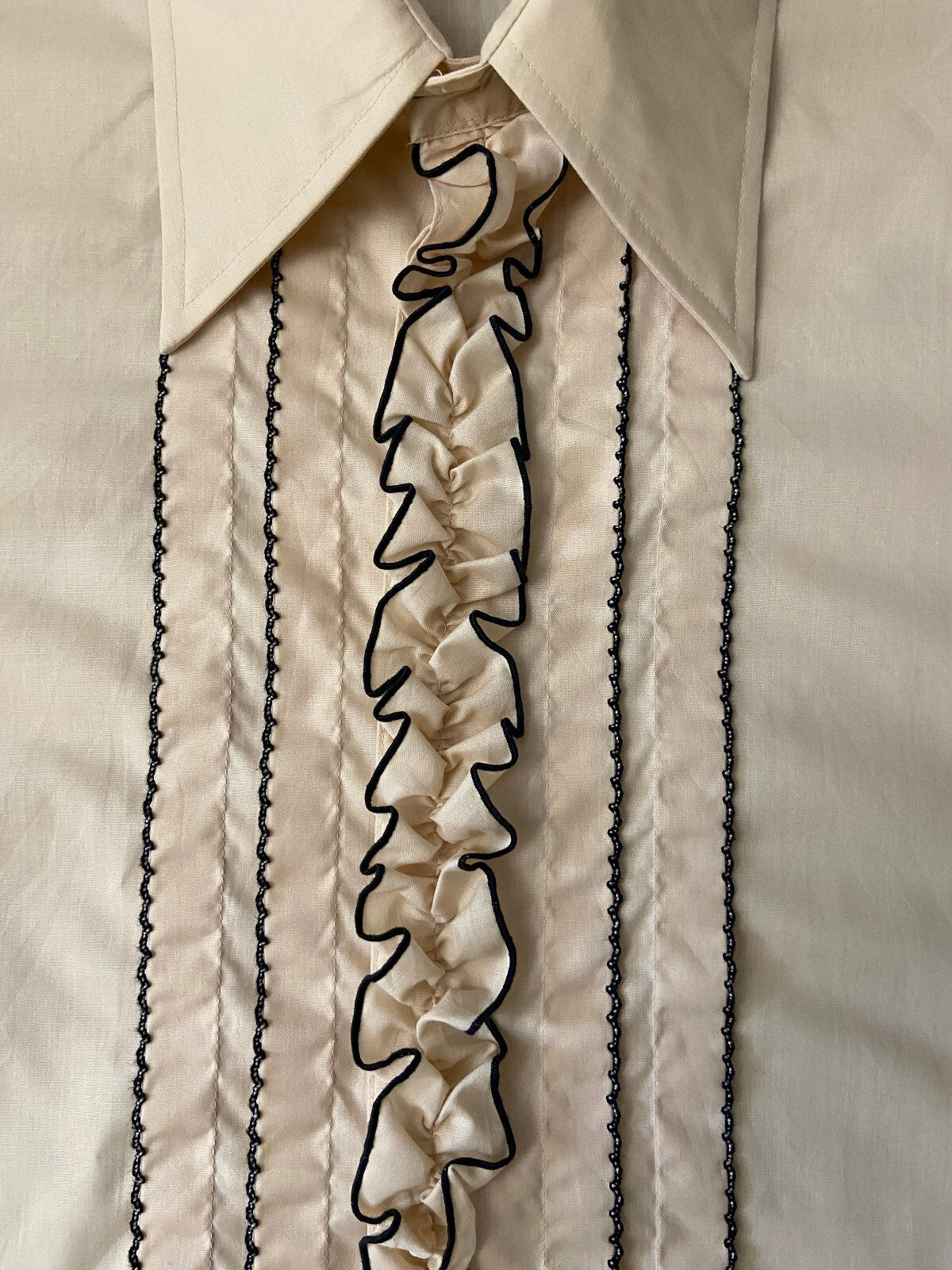 Vintage 1970s Beige After Six Ruffle Shirt