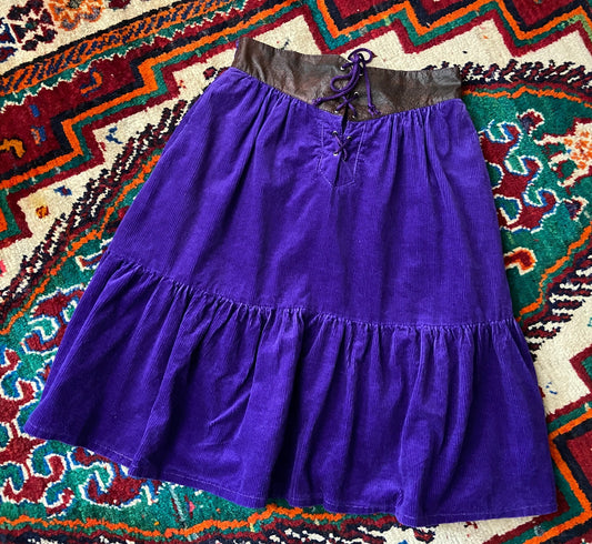 Vintage 1980s Purple Cotton Corduroy Corset Belt Skirt