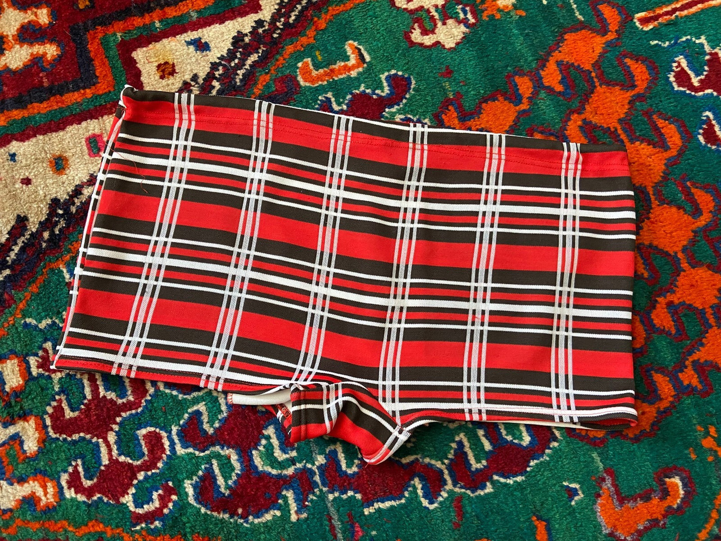 Vintage 1970s Red & Brown Check Swim Shorts