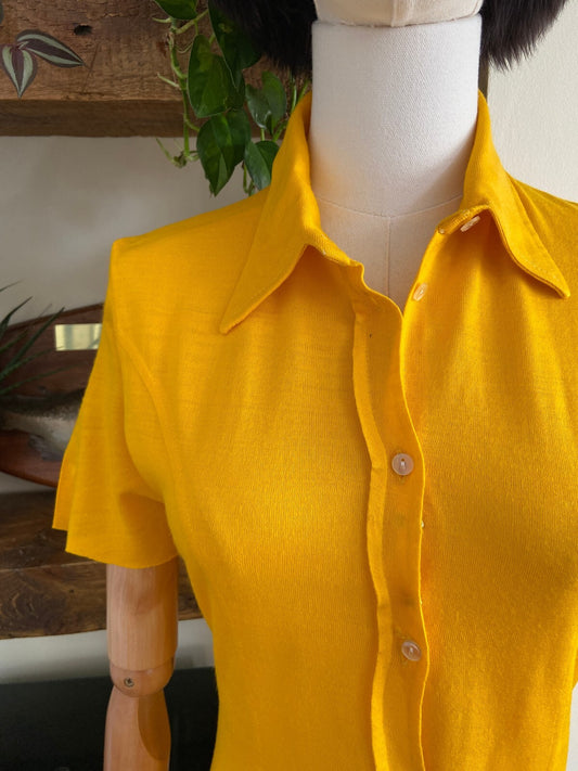 Vintage 1970s Bright Yellow Knit Shirt