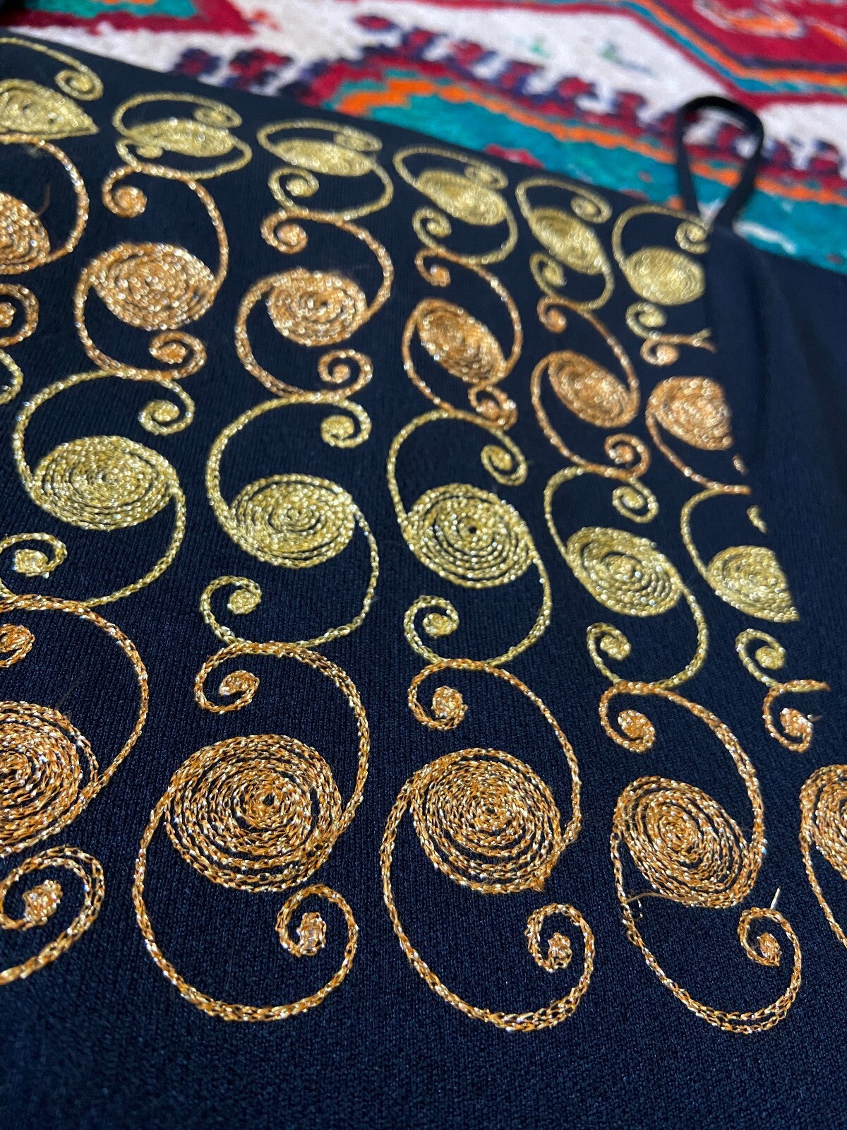 Vintage 1970s Gold Embroidered Sleeveless Maxi Dress