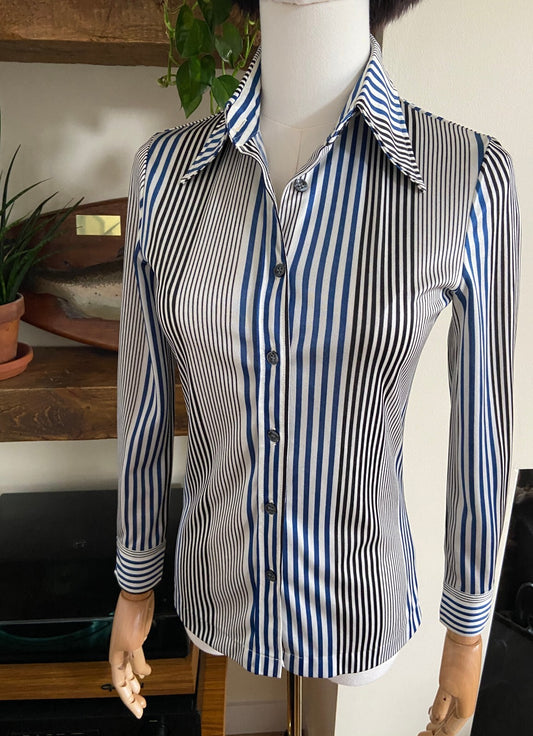 Vintage 1970s Navy & Black Striped Shirt
