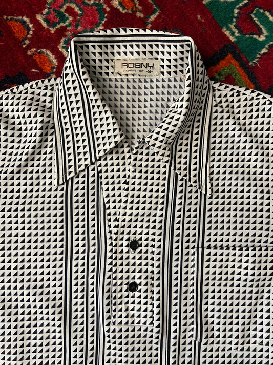 Vintage 1970s Triangle Pattern Dagger Collar Jersey Top