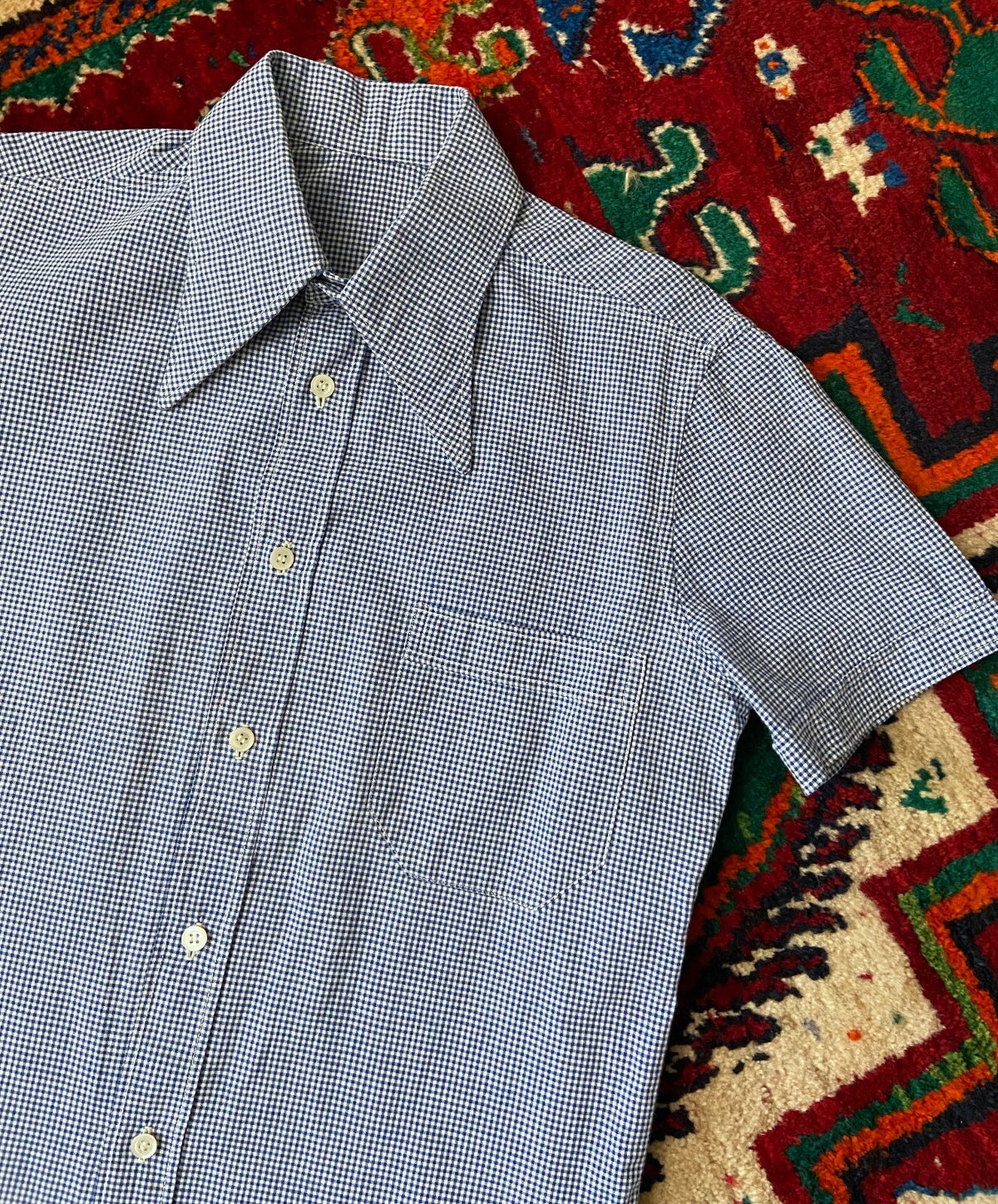 Vintage 1970s Navy & White Fine Check Shirt
