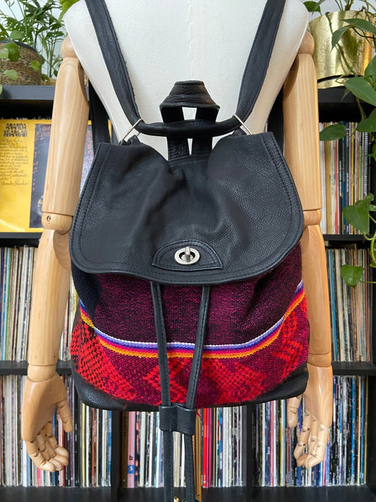Sabrina Tach Black Leather Pink Fabric Backpack