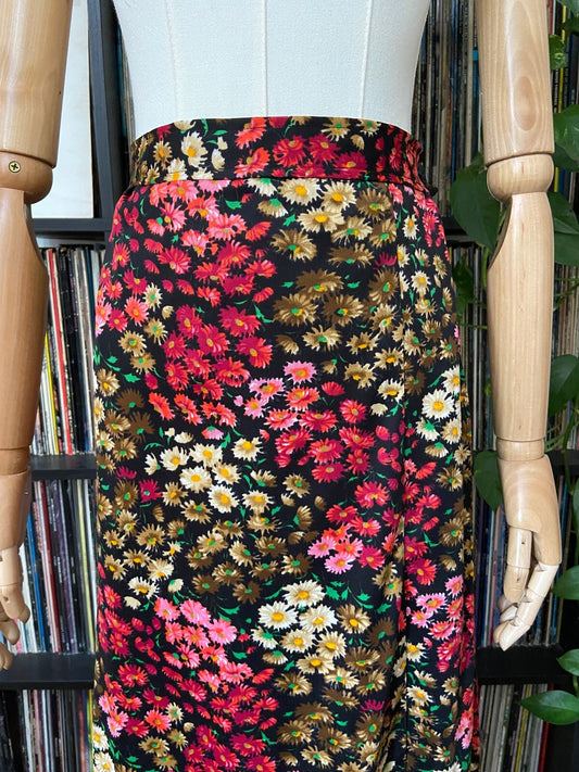 Vintage 1970s Burgundy Floral Maxi Skirt