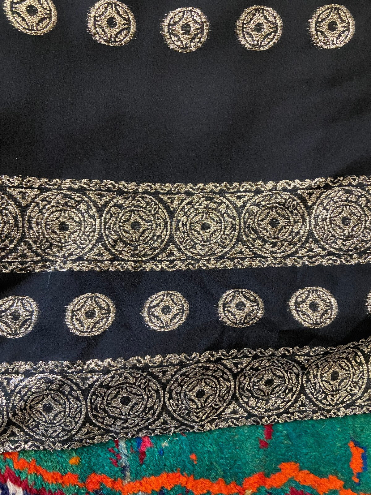 Vintage 1970s Black & Gold Pleated Maxi Dress