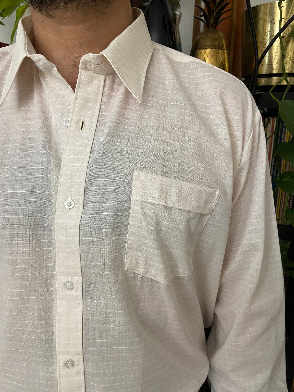 Vintage 1970s Beige Striped Deadstock Shirt