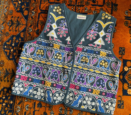 Vintage Indian Embroidered Hippie Waistcoat