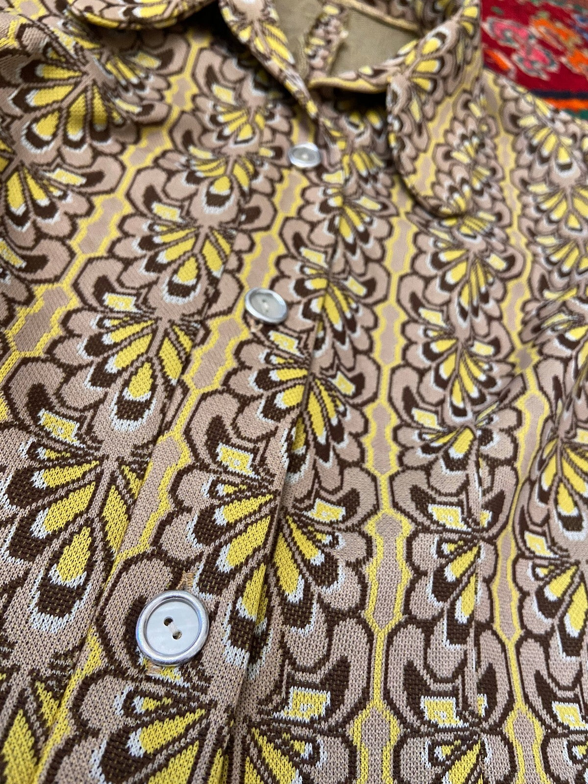 Vintage 1970s Beige Print Beagle Collar Dress