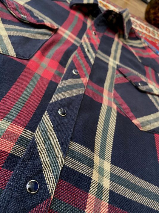 Vintage 90s Red & Navy Plaid Western Shirt