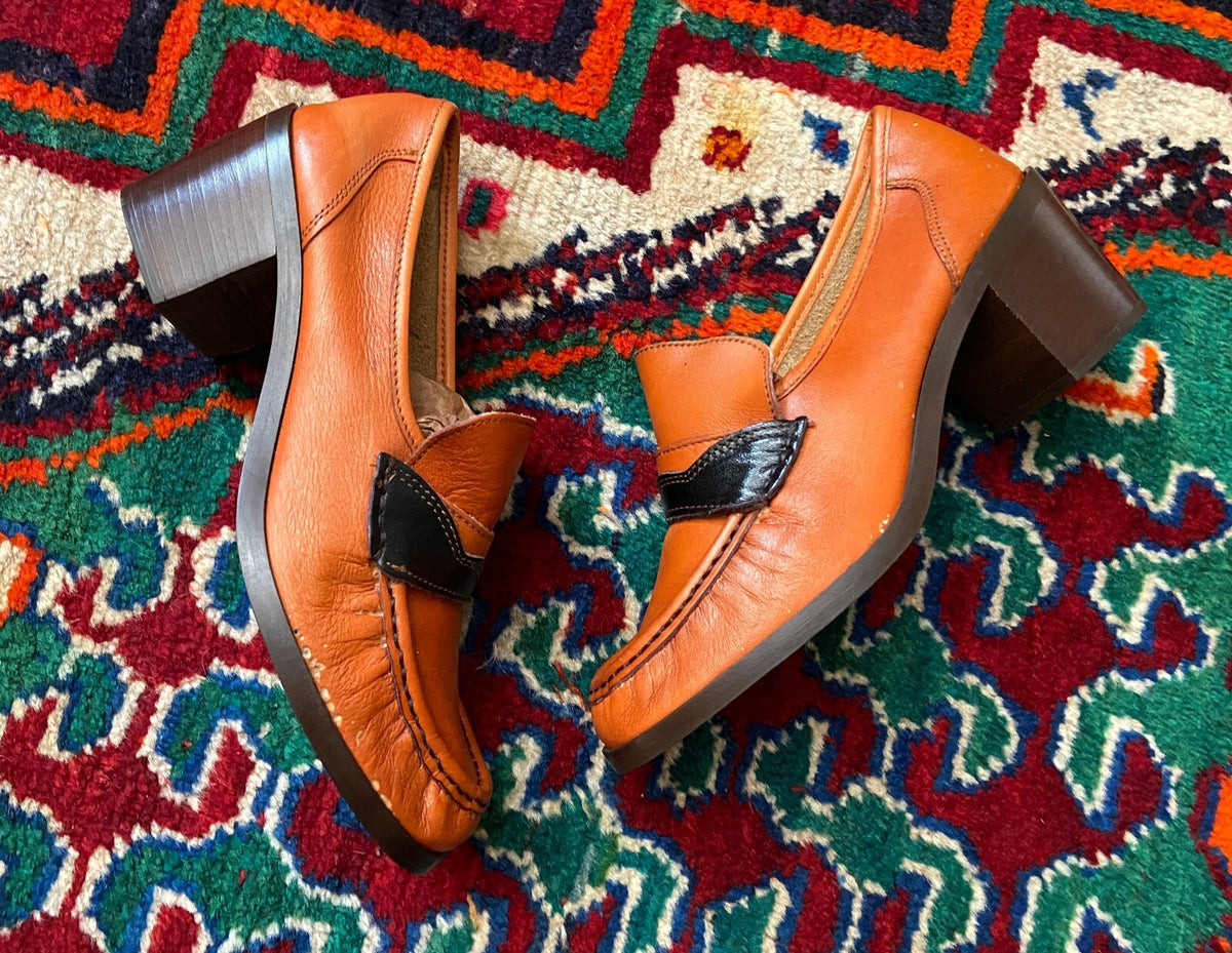 Vintage 1970s Orange Ravel Loafers UK 4.5